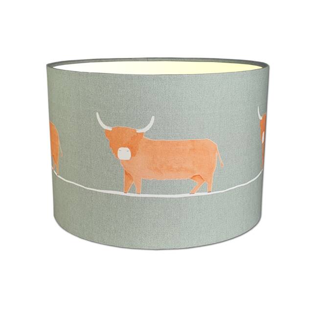 Lampshades in Voyage Dougal Pine Highland Cow Fabric Handmade Free Delivery - image 1