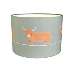 Lampshades in Voyage Dougal Pine Highland Cow Fabric Handmade Free Delivery