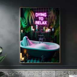 Dying To Relax - Tropigoth Bathroom Print, Gothic Decor, Neon Sign, Tropical Maximalism - thumbnail 3