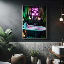 Dying To Relax - Tropigoth Bathroom Print, Gothic Decor, Neon Sign, Tropical Maximalism - thumbnail 1