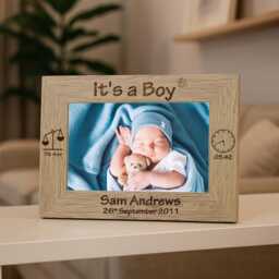 Newborn Baby Boy Personalised Engraved Wooden Photo Picture Frame - New Born Gifts - thumbnail 3