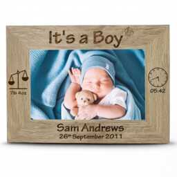 Newborn Baby Boy Personalised Engraved Wooden Photo Picture Frame - New Born Gifts - thumbnail 2