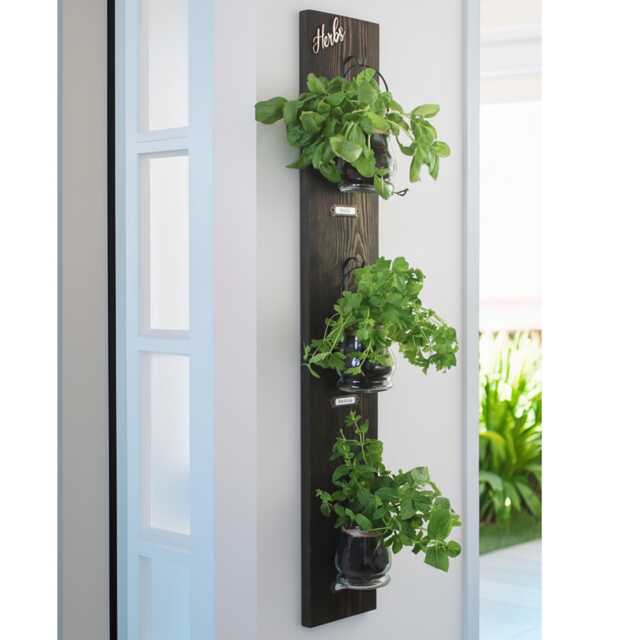 Rustic Wall Hanging Herb Garden Tin Or Glass Pots, Kitchen Decor - image 1