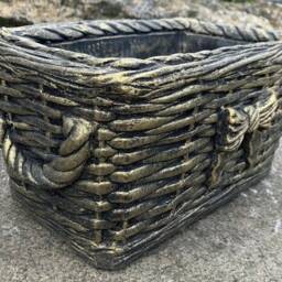 stone Garden Gold Wicker Basket Planter Plant Pot Ornament - thumbnail 3