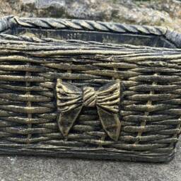 stone Garden Gold Wicker Basket Planter Plant Pot Ornament - thumbnail 2