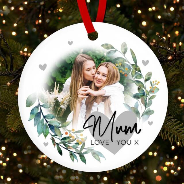 Mum Love You Photo Wreath Nature Personalised Christmas Tree Ornament Decoration