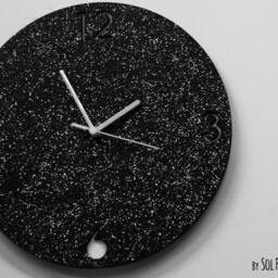 Shimmer/Black Granite Silver Glitter Concrete Wall Clock Modern Circle With Textured - Home Art Decor Gift Idea - thumbnail 2