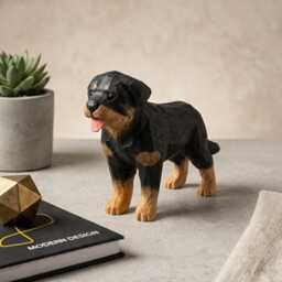 Hand-Carved Wooden Rottweiler Figurine - Realistic Hand-Painted Dog Sculpture - thumbnail 1