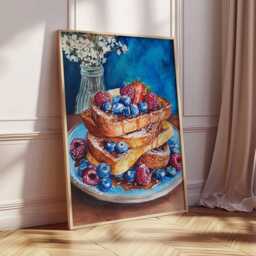 Watercolor Breakfast Art Print - French Toast Wall Kitchen Food Poster Brunch Decor Blueberry Strawberry Dining Room Artwork - thumbnail 2