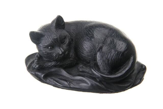 Decorative Stone Statue Figurine Lying Cat 4'' - 10 cm Black