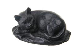 Decorative Stone Statue Figurine Lying Cat 4'' - 10 cm Black