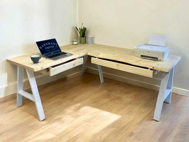 Live Edge Corner L Shaped Desk With Drawers On Solid Wood Or Steel Legs Office & Drawer Storage Custom Made - image 1