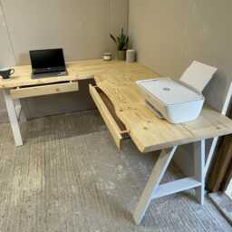 Live Edge Corner L Shaped Desk With Drawers On Solid Wood Or Steel Legs Office & Drawer Storage Custom Made - thumbnail 3