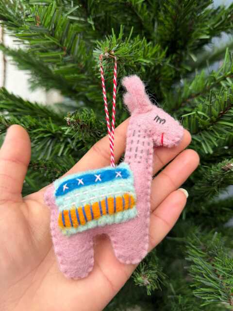 Needle Felt Llama Christmas Ornament Handmade Fair Trade Wool - image 1