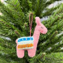 Needle Felt Llama Christmas Ornament Handmade Fair Trade Wool - thumbnail 2