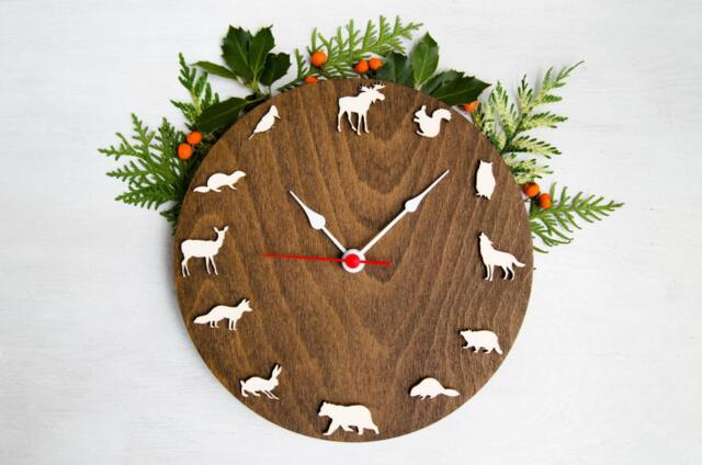 Woodland Animal Wall Clock, Rustic Kids Room Decor - image 1