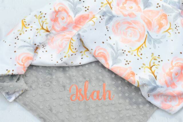 Floral Minky Personalized Baby Blanket -Personalized Blanket-Rose Blanket-Floral Bedding-Floral Nursery - image 1
