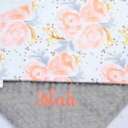 Floral Minky Personalized Baby Blanket -Personalized Blanket-Rose Blanket-Floral Bedding-Floral Nursery - thumbnail 3