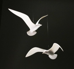 Seagull Mobile Duo By John Perry 14 Inch Wingspan Sculpture Hovering Version - thumbnail 1