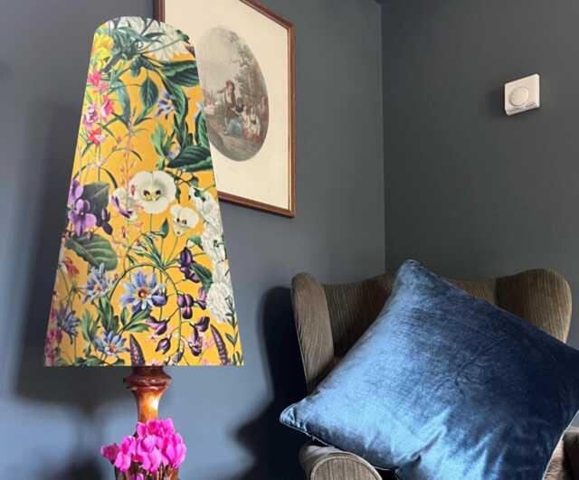 Mustard Flowers Velvet Cone Lampshade, Extra Tall Conical - image 1
