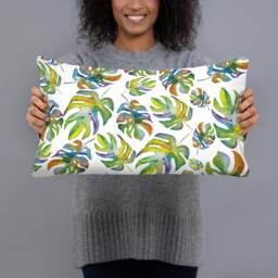 Hand Painted Watercolor Tropical Leaves Basic Pillow - thumbnail 1