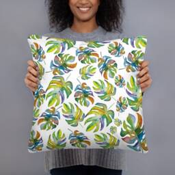 Hand Painted Watercolor Tropical Leaves Basic Pillow - thumbnail 4