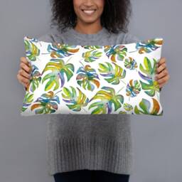 Hand Painted Watercolor Tropical Leaves Basic Pillow - thumbnail 2