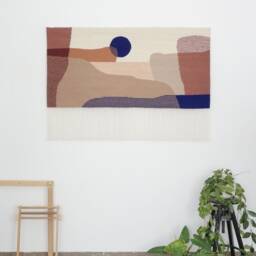 Artisan Tapestry Made Of Recycled Wool Ananke - Handcrafted Landscape Wall Hanging Unique Handwoven Kilim Inspired By Moon & Fiords - thumbnail 3