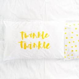 Yellow Twinkle Star Pillowcase - Screen Printed Cotton Baby Bedding - thumbnail 2