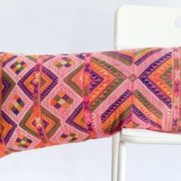 Vintage Embroidered Silk Textile Ethnic Piece Of Tradition Costume Lumbar Pillow Cover - thumbnail 2