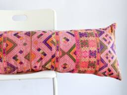Vintage Embroidered Silk Textile Ethnic Piece Of Tradition Costume Lumbar Pillow Cover - thumbnail 1