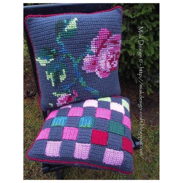 Crochet Cushion Covers With Rose Embroidery & Weaved Stripes-Instant Download PDF Pattern - image 1