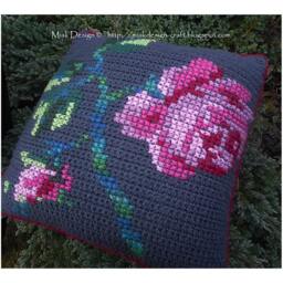 Crochet Cushion Covers With Rose Embroidery & Weaved Stripes-Instant Download PDF Pattern - thumbnail 3
