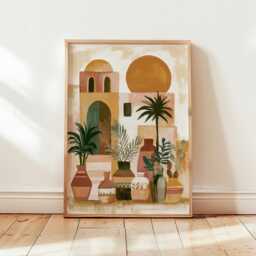 Boho Desert Courtyard Poster, Mediterranean Wall Art, Terracotta Decor - thumbnail 4