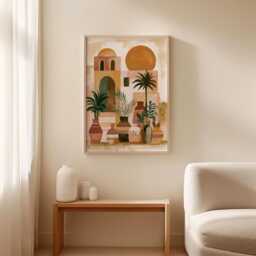 Boho Desert Courtyard Poster, Mediterranean Wall Art, Terracotta Decor - thumbnail 3