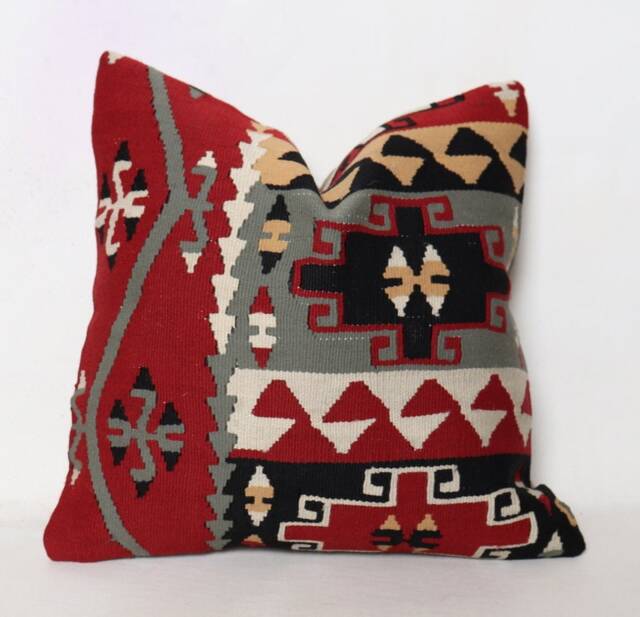 Kilim Cushion Cover, Pillow, Home Decor, Konya K 10 Wool Cushion, Unique, 40x40 cm , 16x16Inc, D??cor , Decorative, Pillow - image 1