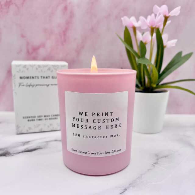 Custom Personalised Message Scented Gift Candle, Thank You Or Birthday in Pink Jar - image 1
