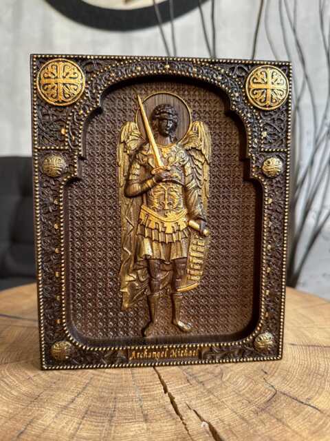 Archangel Michael Wood Carving Religious Wall Art, Christian Gift, 8 Colors, Xs-Xxl, Tax Free - image 1
