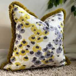 Fringe Cushion, Floral Elodie Cover - Villa Nova Fabric, Choice Of Trim, Custom Sizes - thumbnail 2