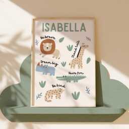 Safari Nursery Decor, Prints, Personalised Wall Art, Baby Boy Gift, Lion Print, Playroom Boys Bedroom Prints - thumbnail 2