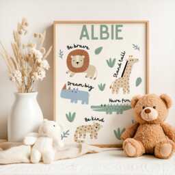 Safari Nursery Decor, Prints, Personalised Wall Art, Baby Boy Gift, Lion Print, Playroom Boys Bedroom Prints - thumbnail 3