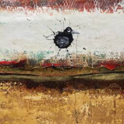 Raven Art Floorcloth Abstract Crow Painting, Durable Canvas Rug - thumbnail 2