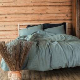 Dove Gray Color Linen Bedding Set. Queen King Duvet Cover & Pillow Cases - 3Pcs - thumbnail 2