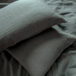 Dove Gray Color Linen Bedding Set. Queen King Duvet Cover & Pillow Cases - 3Pcs - thumbnail 3
