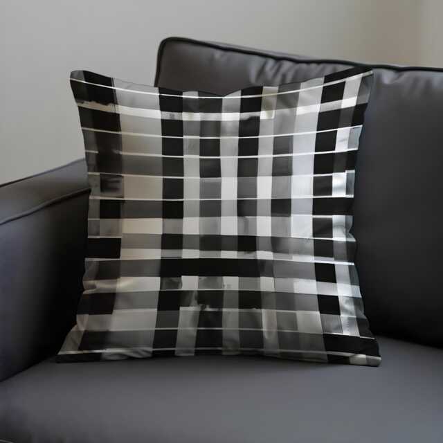 Black & White Plaid Cushion Cover, Modern Checkered Throw Pillow Abstract Grid Pattern in Greyscale, Minimalist Home Decor - image 1