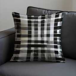 Black & White Plaid Cushion Cover, Modern Checkered Throw Pillow Abstract Grid Pattern in Greyscale, Minimalist Home Decor - thumbnail 1