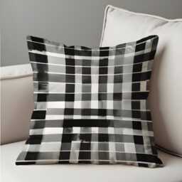 Black & White Plaid Cushion Cover, Modern Checkered Throw Pillow Abstract Grid Pattern in Greyscale, Minimalist Home Decor - thumbnail 2