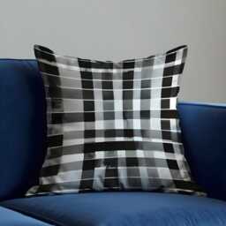 Black & White Plaid Cushion Cover, Modern Checkered Throw Pillow Abstract Grid Pattern in Greyscale, Minimalist Home Decor - thumbnail 3