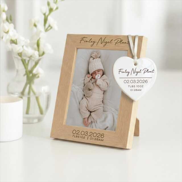 New Baby Photo Frame Engraved Wooden Personalised Frame - image 1