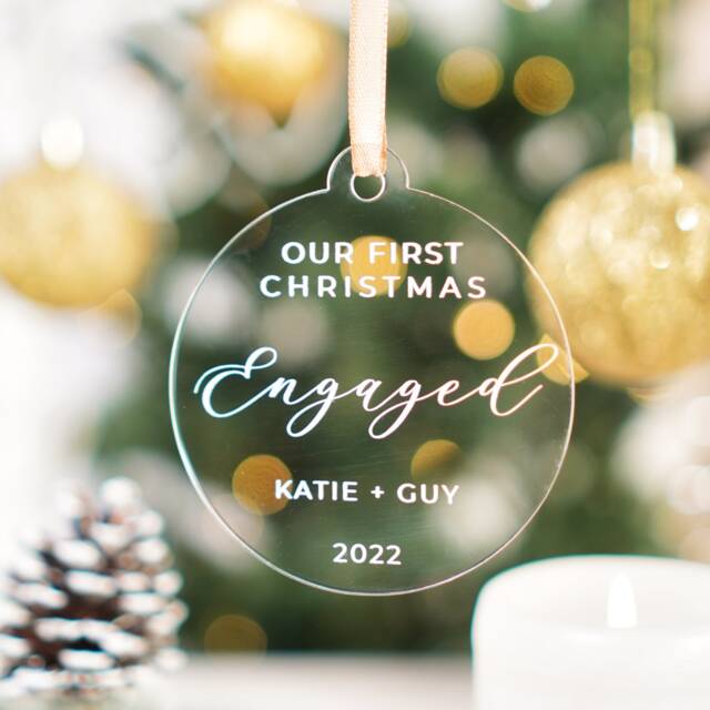 Personalised Engagement Bauble First Christmas Engaged Ornament Fianc?? Gift Bride To Be Decoration - image 1